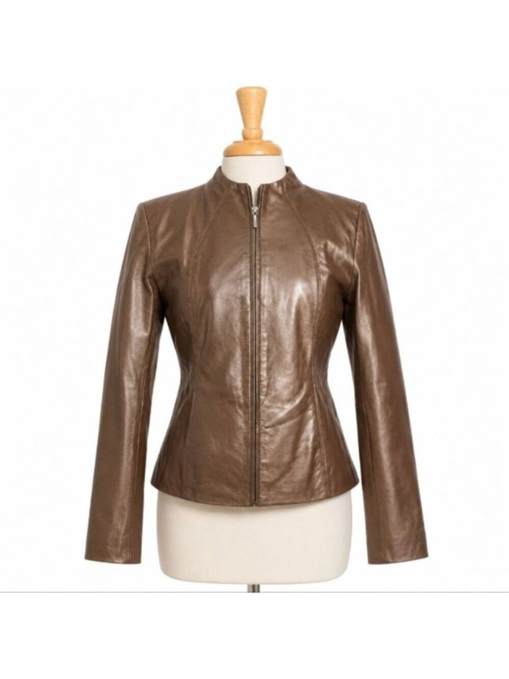 Vintage Neiman Marcus Pearlized Bronze Lamb Leather Collarless Jacket M Metallic